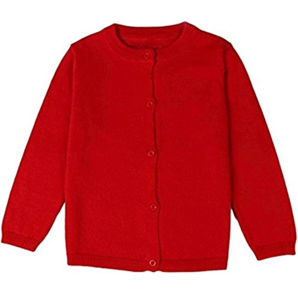 2024 Little Girls Crew Neck Long Sleeve Solid Cotton Fine Knit Cardigan Sweaters